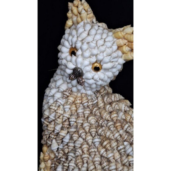 Cat Figurine with Seashells, Unique 7" Cat Decor Shell - Picture 2 of 8